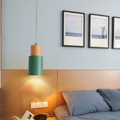 Trä Hängande Sänglampor med Vintage Metallstruktur