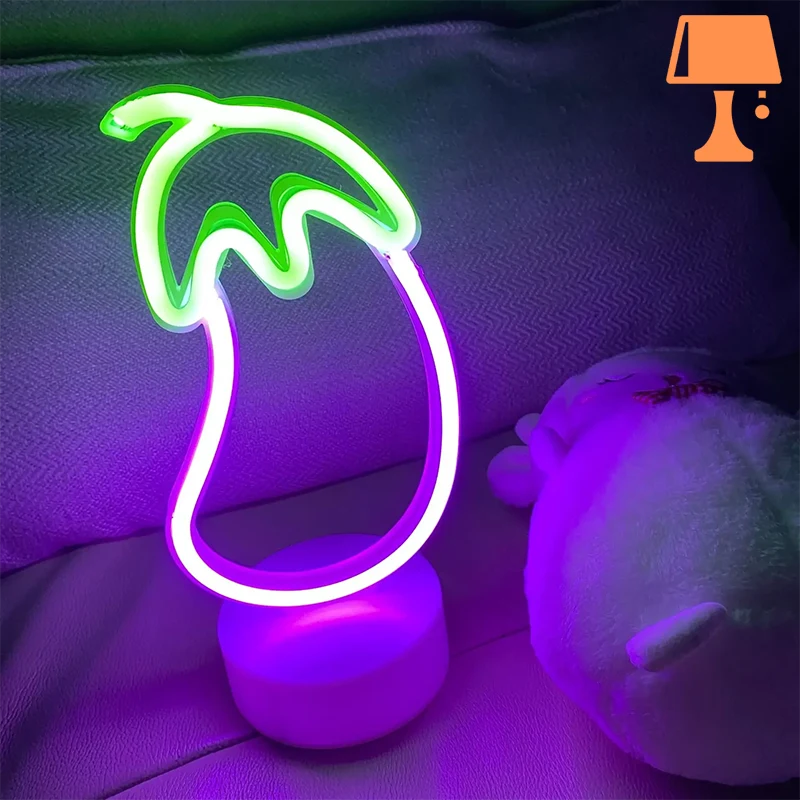 NeonGlow - Aubergine lamp med lila kropp med ljusgrön neonstam för lekfull belysning