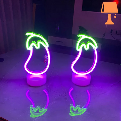 NeonGlow - Aubergine lamp med lila kropp med ljusgrön neonstam för lekfull belysning