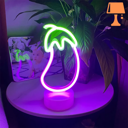 NeonGlow - Aubergine lamp med lila kropp med ljusgrön neonstam för lekfull belysning