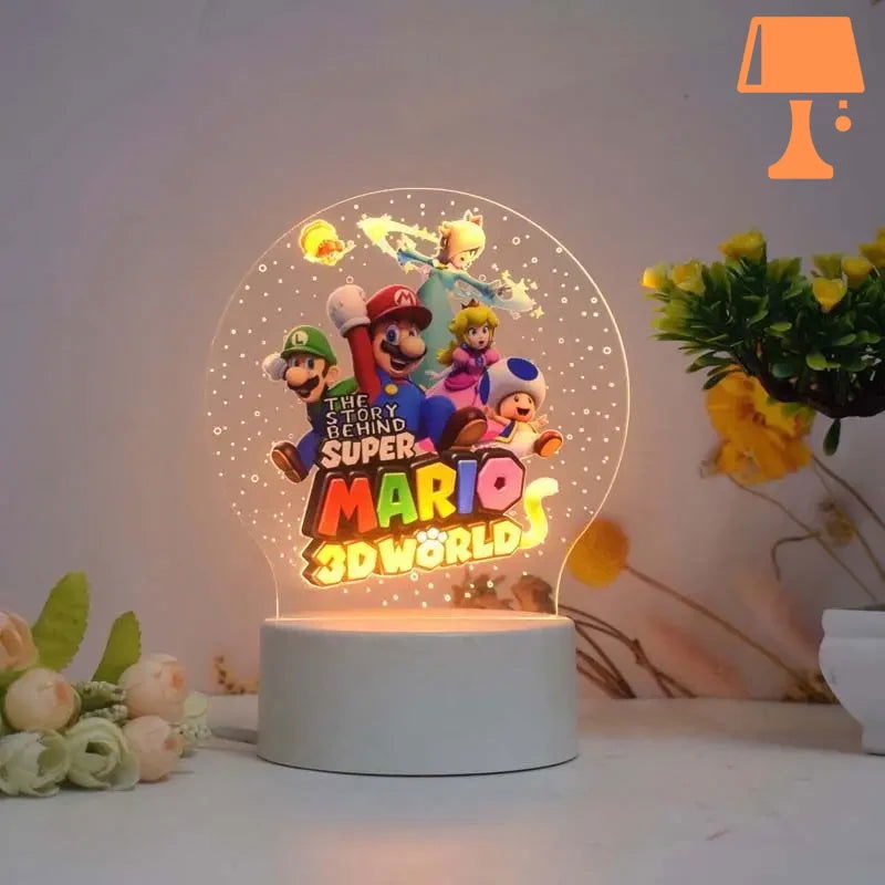 PixelGlow - Super Mario sänglampa med akrylskiva och livligt Mario-design