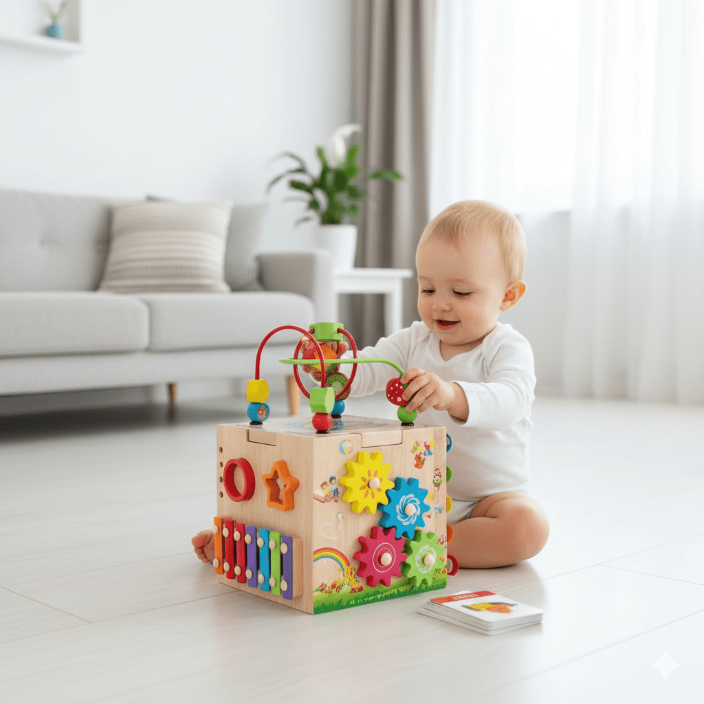 LEARNICUBE – 8-i-1 Montessori trä-aktivitetskub för småbarn