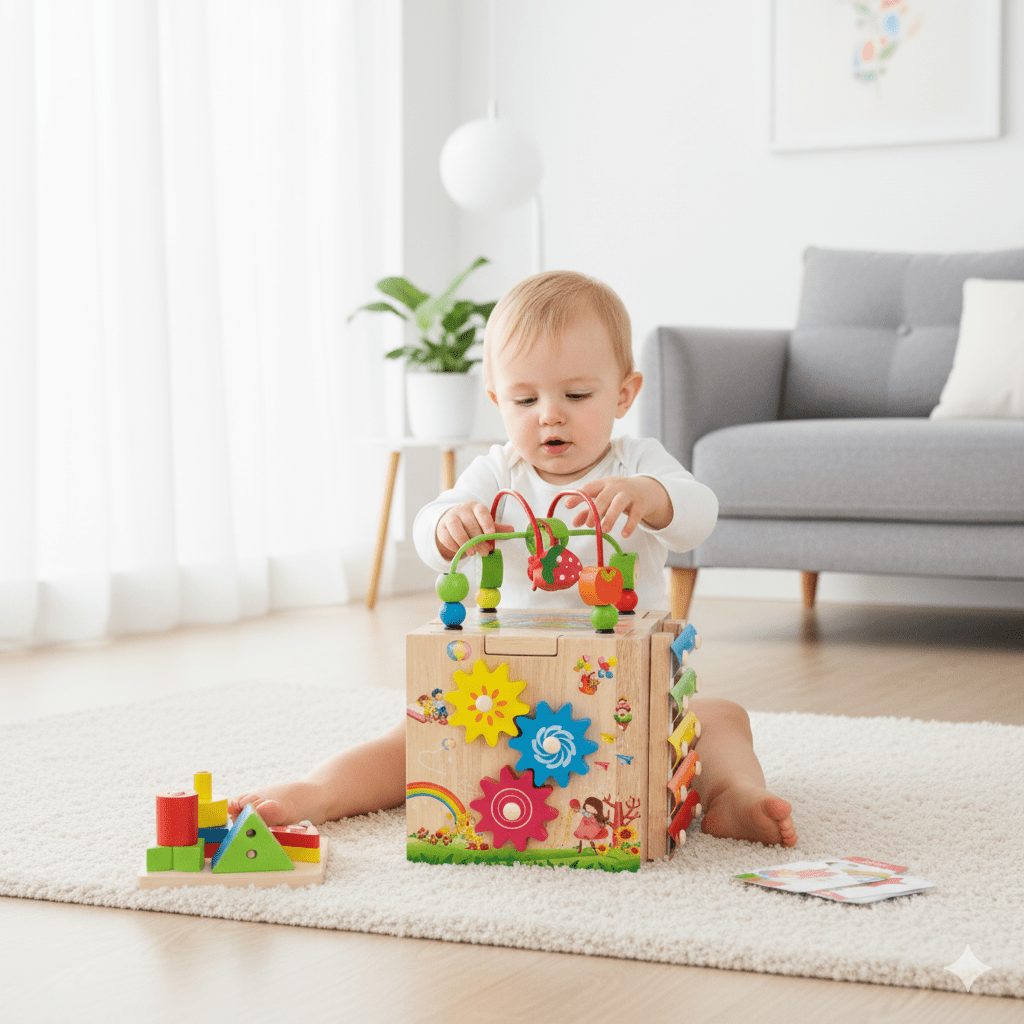 LEARNICUBE – 8-i-1 Montessori trä-aktivitetskub för småbarn