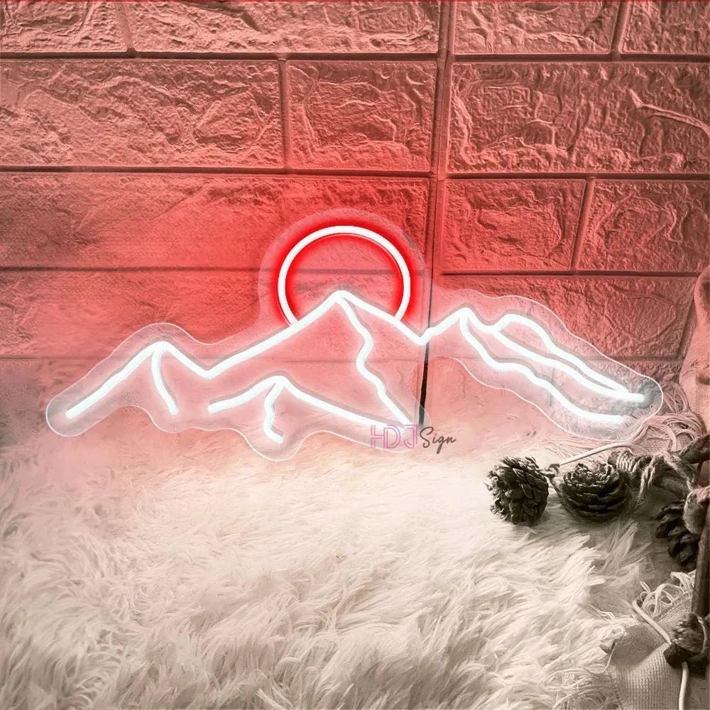 SummitGlow – LED Neon Skylt med Berg &amp; Sol Design för en Livfull Atmosfär