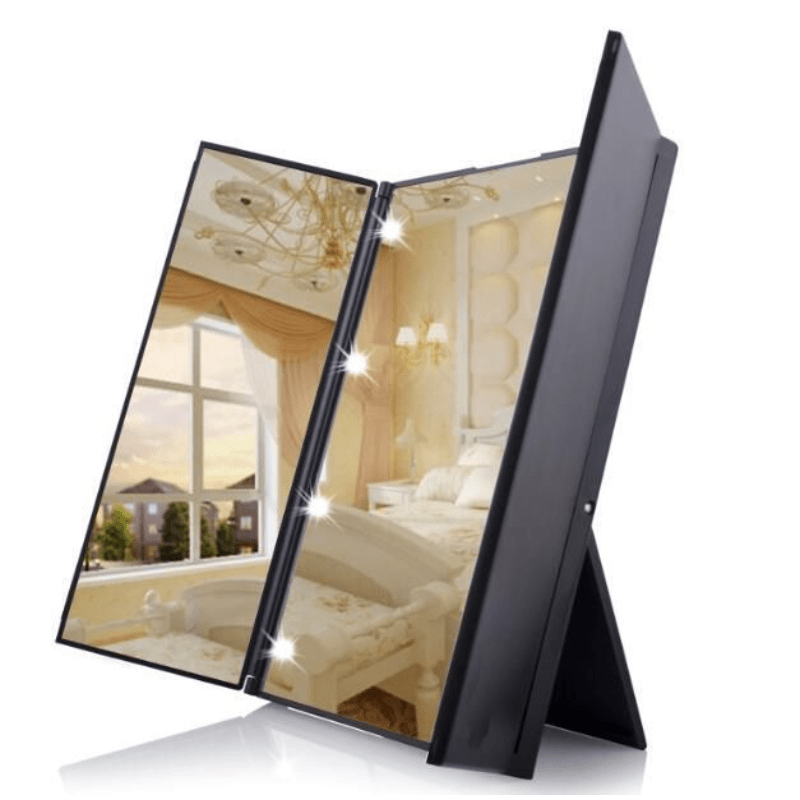 Makeup Spegel med LED-lampor och Trifold Design
