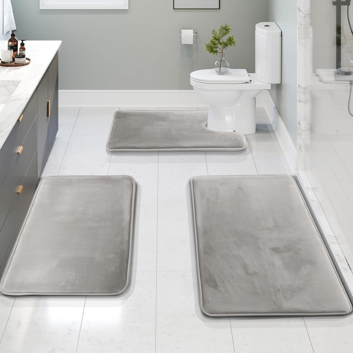 Ultra Soft Velvet Memory Foam Badmattsätt – 3PCS Lyxiga Badrumsmattor