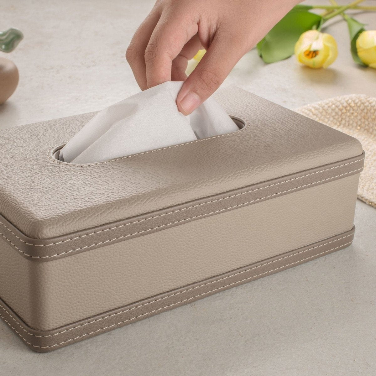LUXETISSUE – Handgjord vävnadsbox i konstläder för stilfull organisering