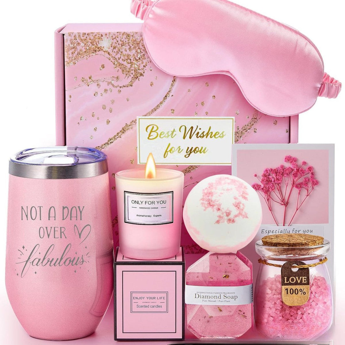 Lyxigt badpresentset från Bloombat - Komplett spa-upplevelse - Aromaterapi &amp; hudvård - Perfekt avkopplingspresent för kvinnor
