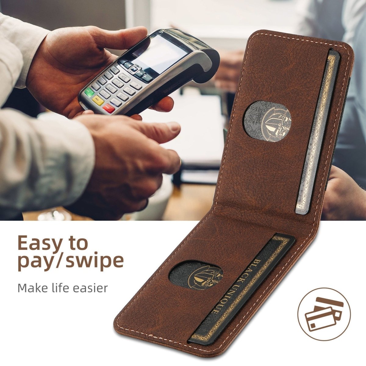 Magvibe läderfodral - premium smartphone-skydd med kortfack och MagSafe