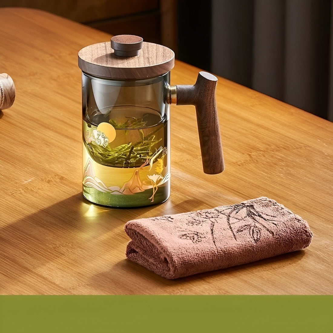 Glas te kopp med trähandtag – Värmeresistent &amp; med tesil | Idealisk för hemmet