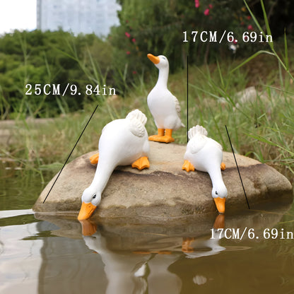 PuddlePals Skulptur – Lantstil Anka &amp; Gås Figur