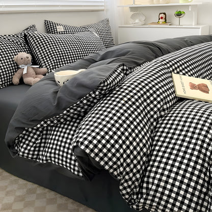 DreamPlaid Sängkläder Set - Nordisk Rutmönster Bomull Sängkläder Set