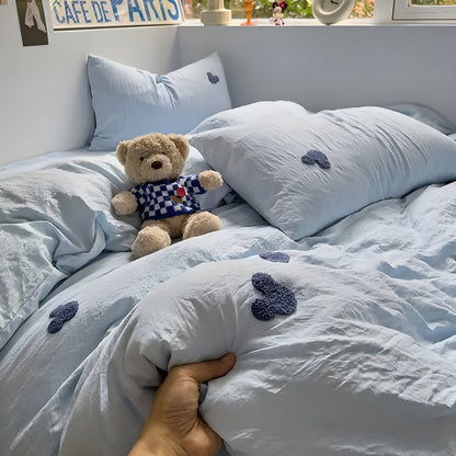 SweetNest Sängkläder Set - Avslappnad Broderad Hjärta Täcke Sängkläder Set (1 Filt + 1 Duvet Täcka + 2 Kuddöverdrag)