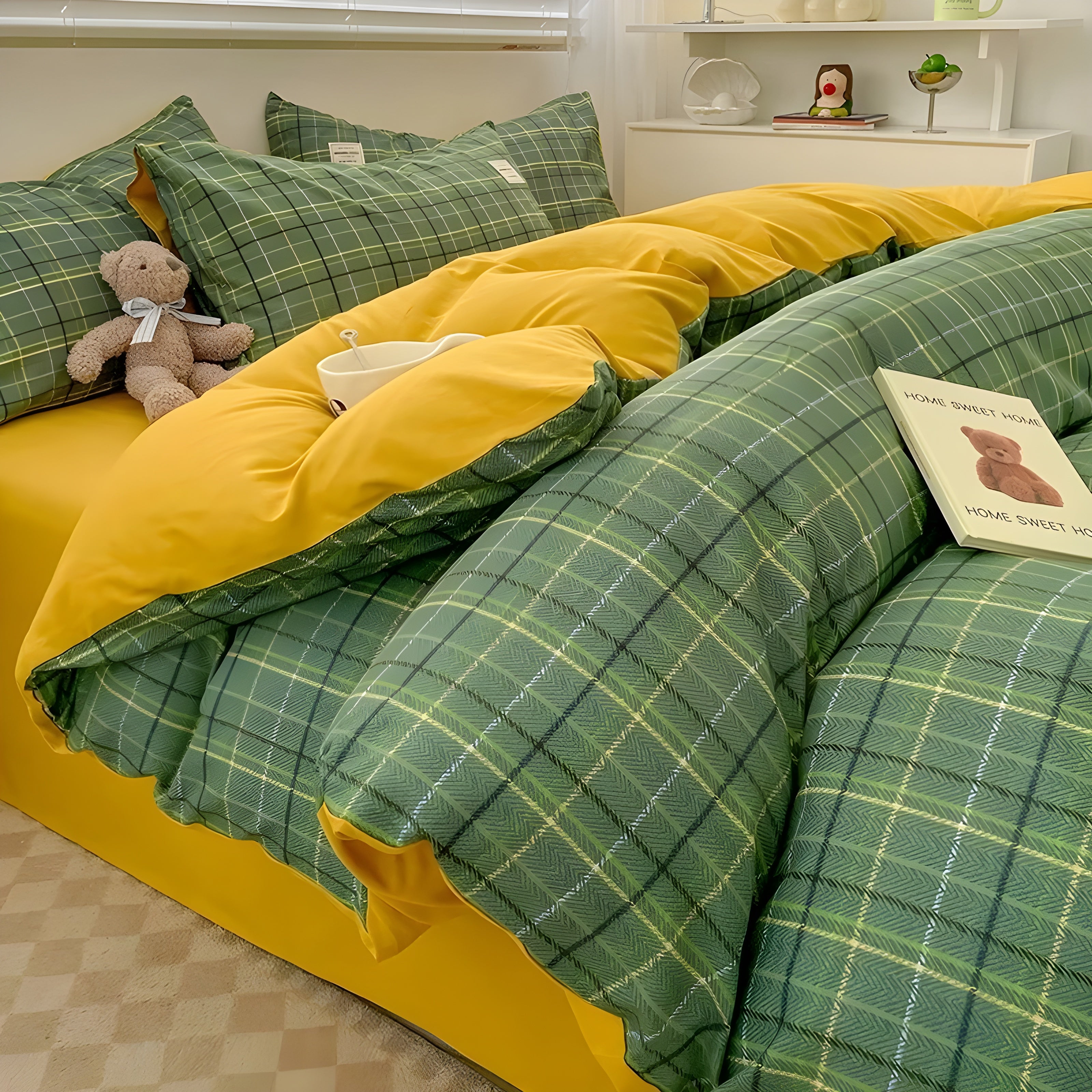 DreamPlaid Sängkläder Set - Nordisk Rutmönster Bomull Sängkläder Set