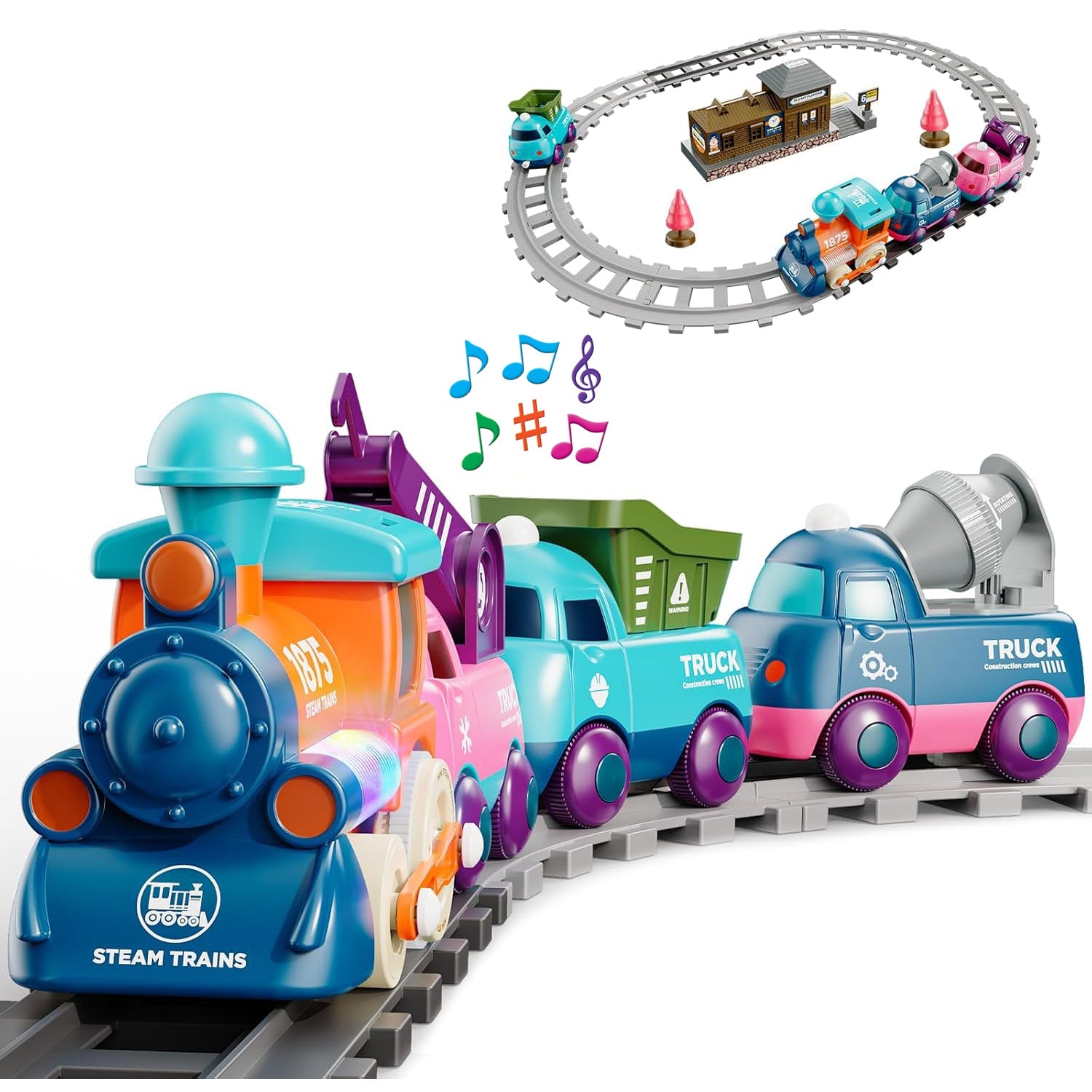 Musical train game with different carriages