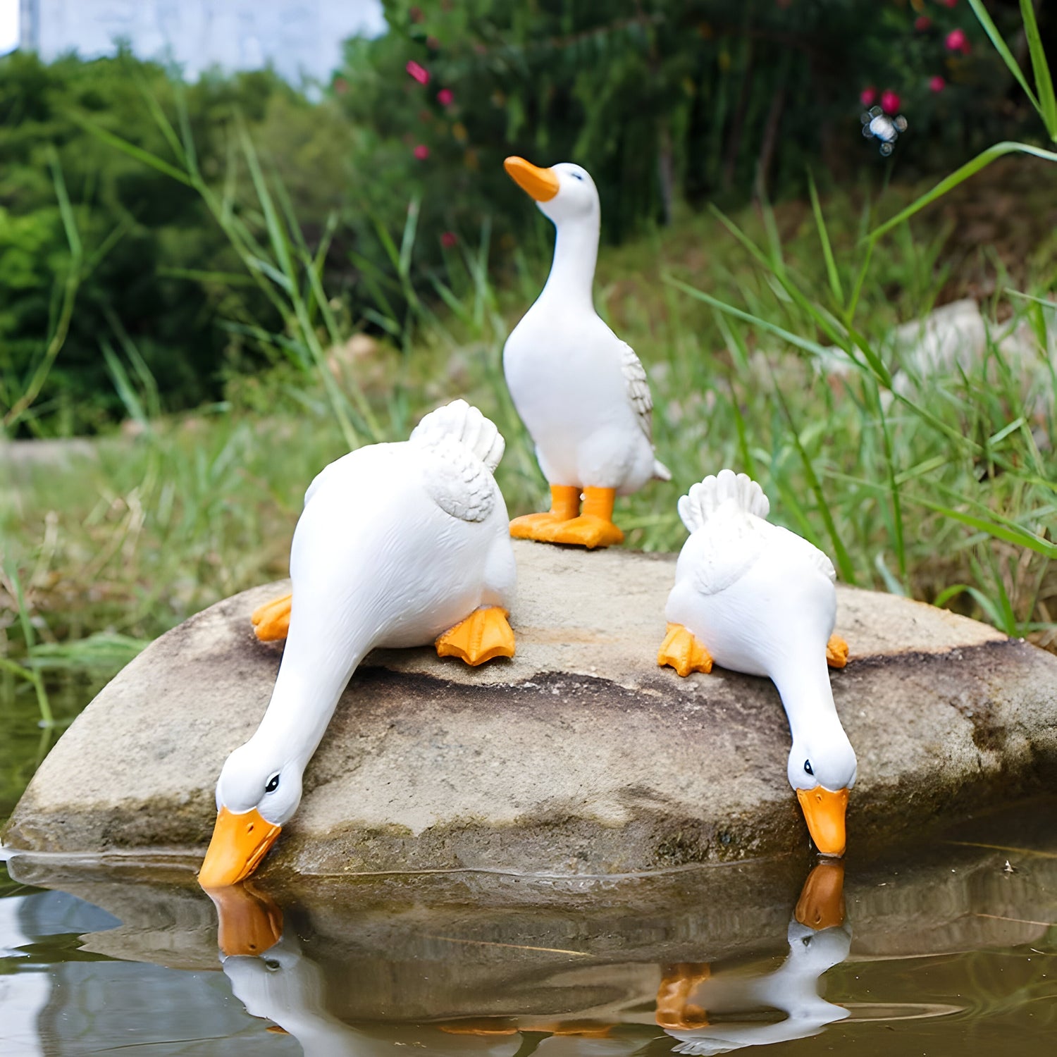 PuddlePals Skulptur – Lantstil Anka &amp; Gås Figur