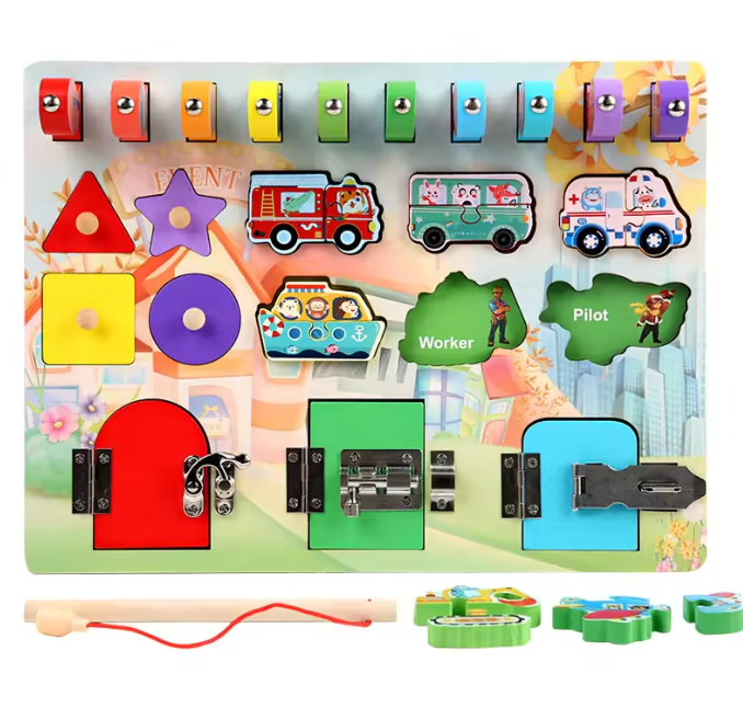 Montessori Busy Board Puzzle – Tidig utbildning Nyckel Lås Lås upp Lek för pojkar och flickor