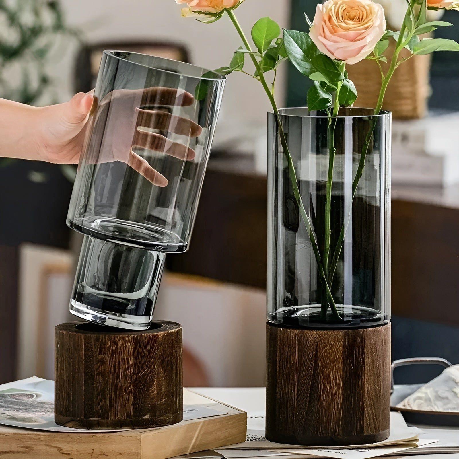 HydroGlass Vas - Europeiskt trä-transparent glas vas