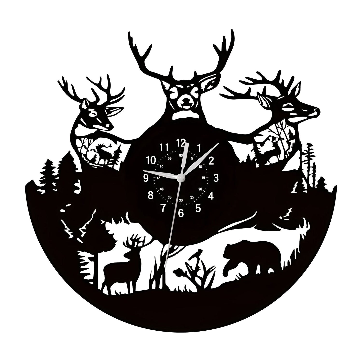 ForestTime Klocka - Kreativ Väggklocka med Skogsdjurshuvud i Vinyl för Juldekoration