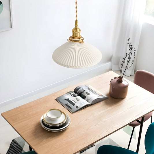 JapandiBeam Light - Japansk keramik hängande lampa med rännmönster