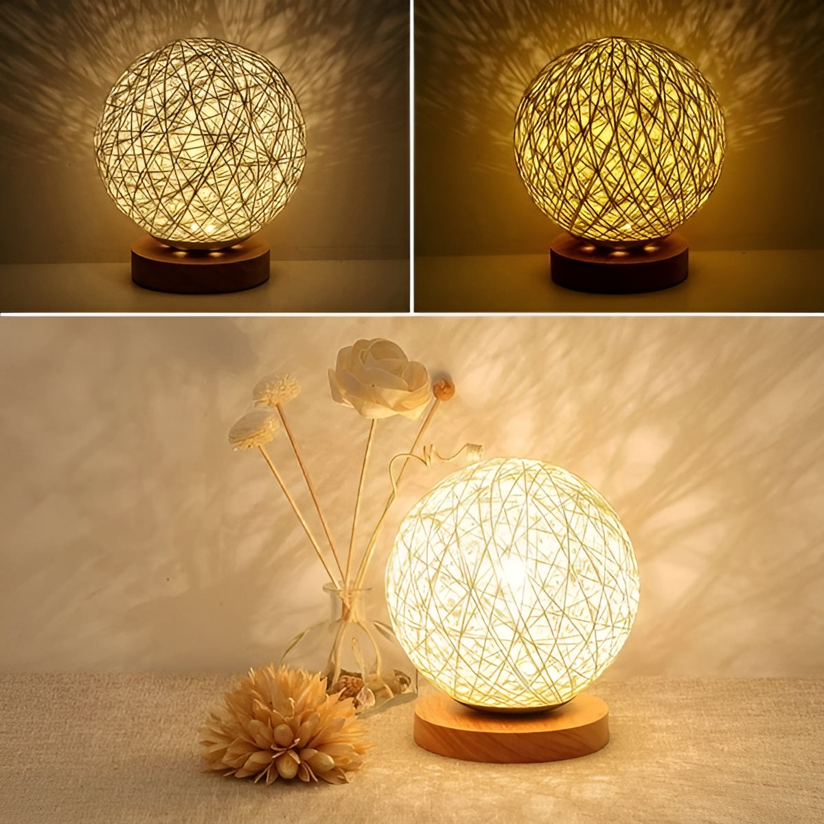 TwineGlow Lampa - Modern USB-uppladdningsbar Rattan Bordslampa