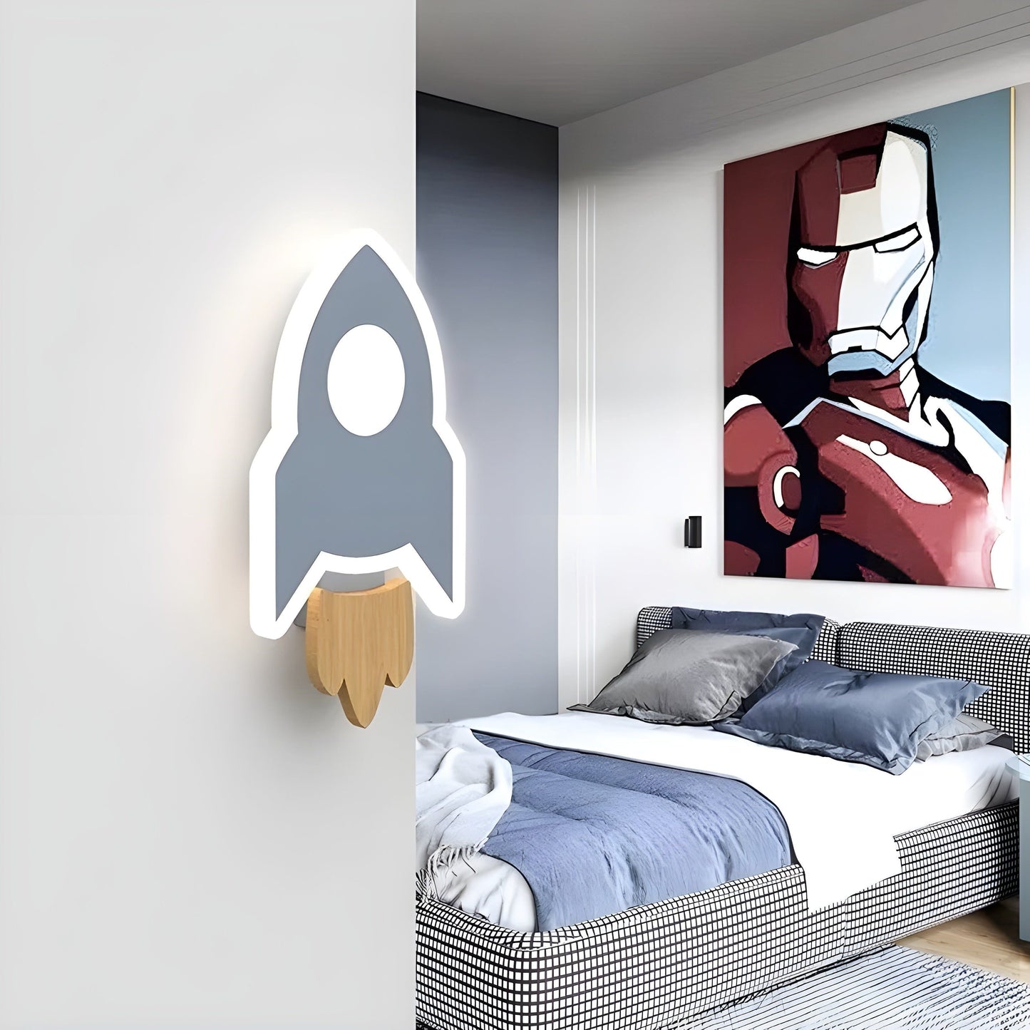 RocketGlow Ljus - Dekorativ Barns Tecknad Raket LED Vägglampa