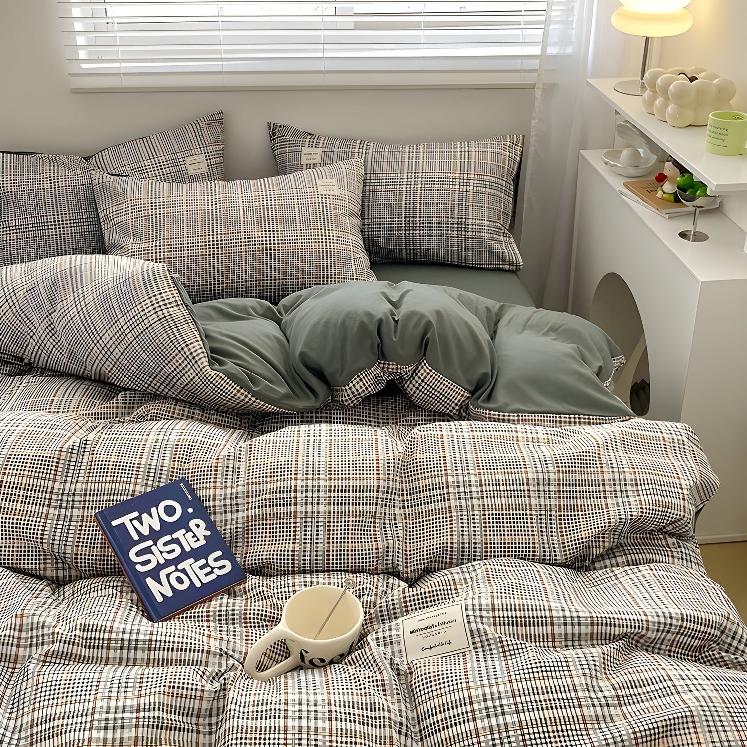 DreamPlaid Sängkläder Set - Nordisk Rutmönster Bomull Sängkläder Set