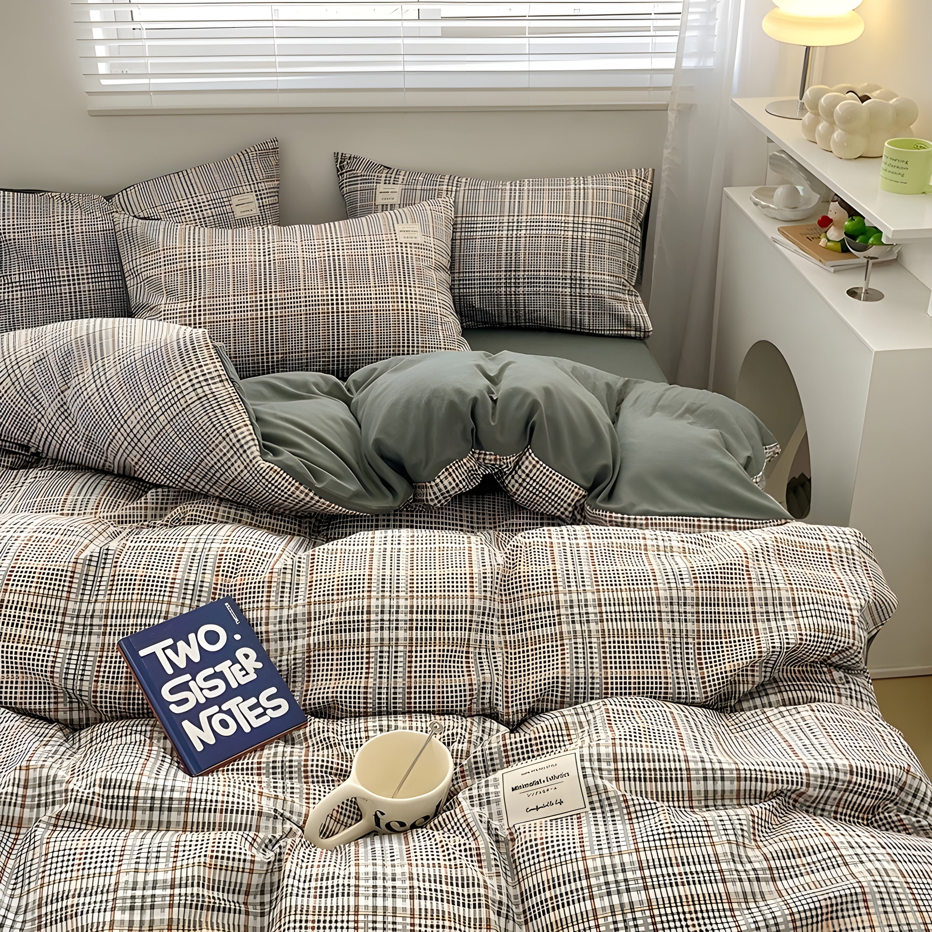 DreamPlaid Sängkläder Set - Nordisk Rutmönster Bomull Sängkläder Set