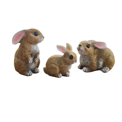 HoppyNest Statue - Dekorativt 3-delat kaninträdgårdsstaty-set