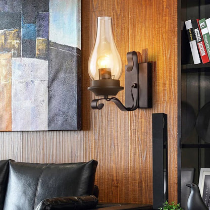 Retro industriell järn vägglampa