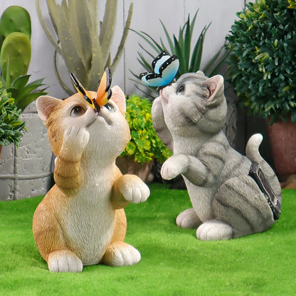 MoonlitPaws Light - Solarbatteridriven kattstaty med fjärilsbelysning