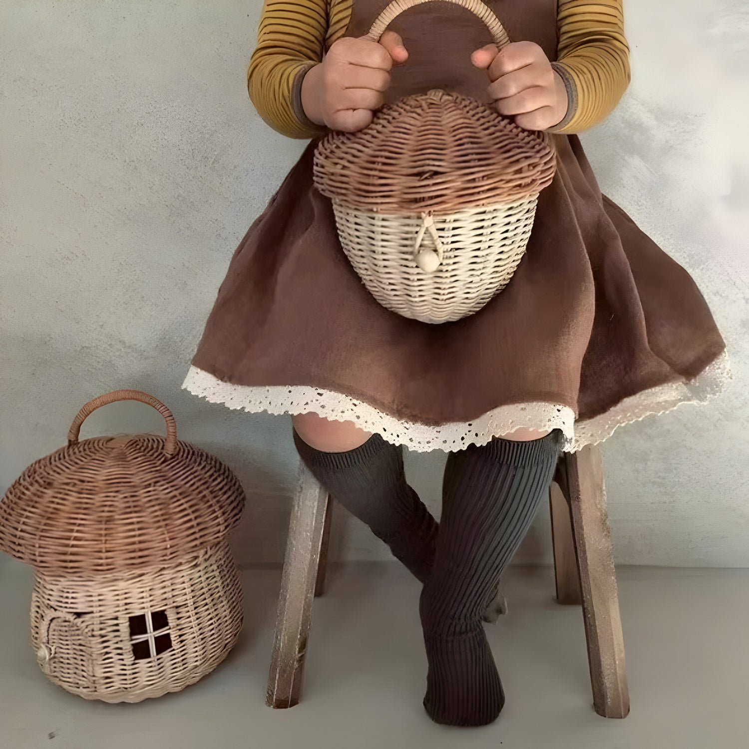 SunnySprout Korg - Rattanfällande Svampkorg