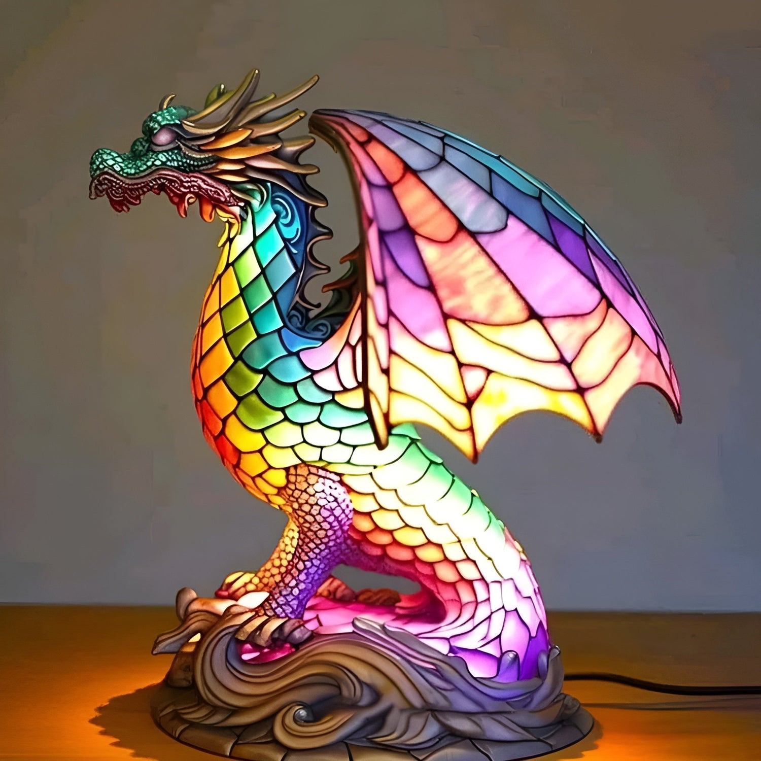 MythGlow – Bordsbelysning med djurmotiv, mjukt ljus och magisk design med drake eller elefant