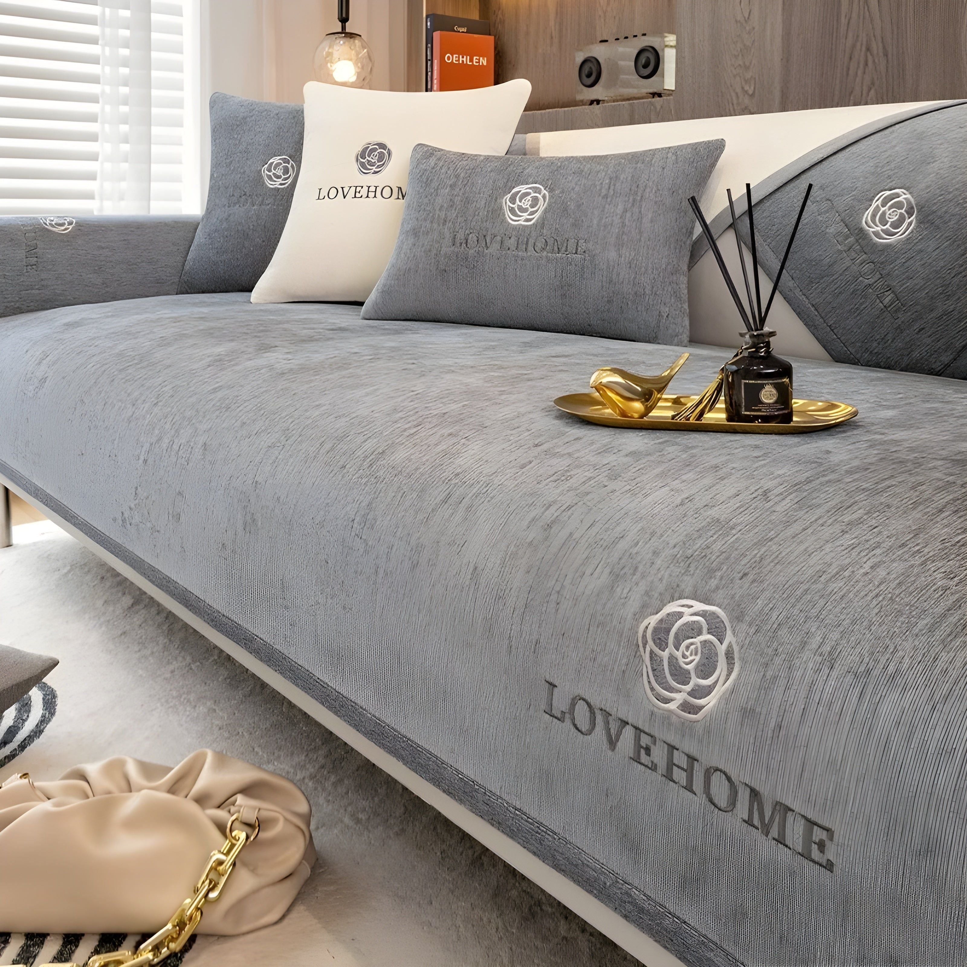 LuxeWrap Sofabeklädnad - Modern, Rutschskydd Sofakudsskydd