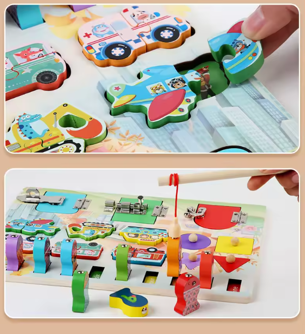 Montessori Busy Board Puzzle – Tidig utbildning Nyckel Lås Lås upp Lek för pojkar och flickor