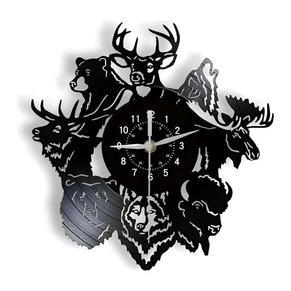 ForestTime Klocka - Kreativ Väggklocka med Skogsdjurshuvud i Vinyl för Juldekoration