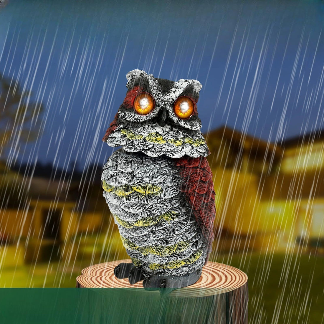 NightGlare – Solcellsdriven ugglefigur med automatisk belysning för trädgårdsatmosfär