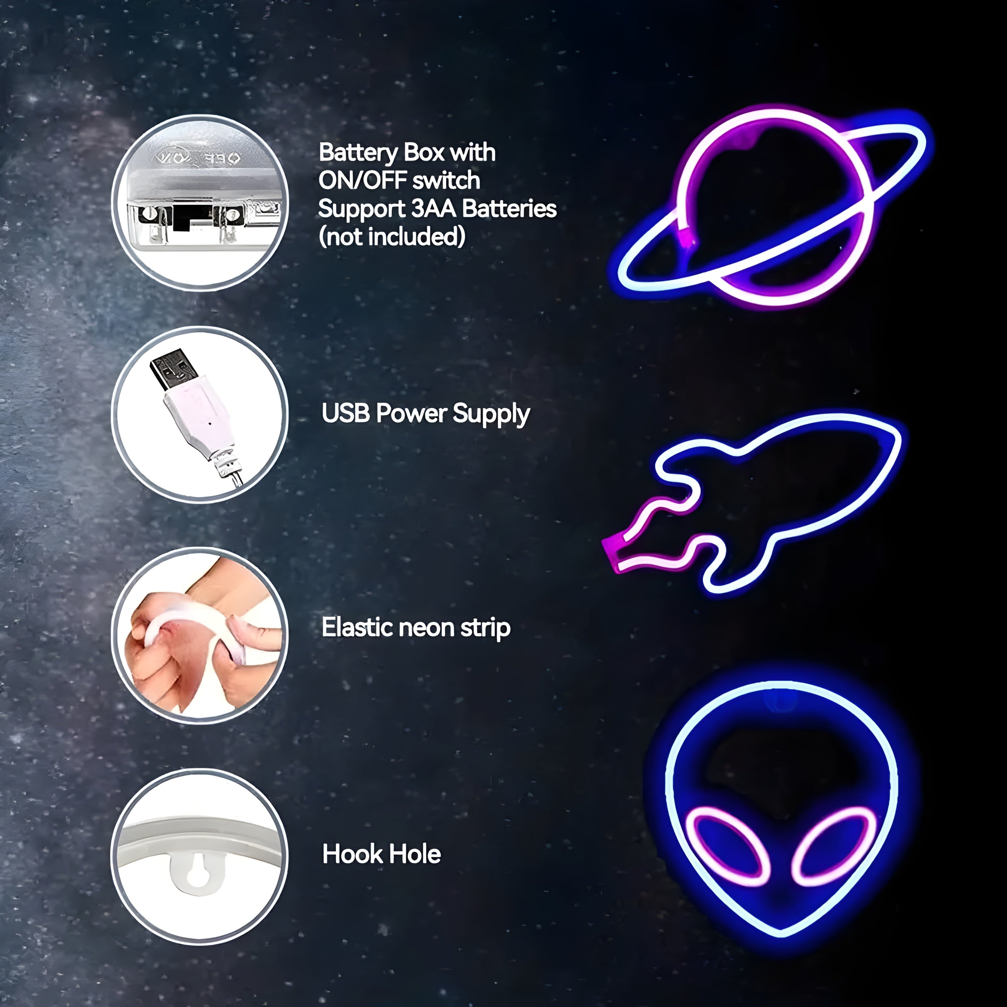 SpaceGlow Ljus - Dekorativ Neon Party LED Vägglampa