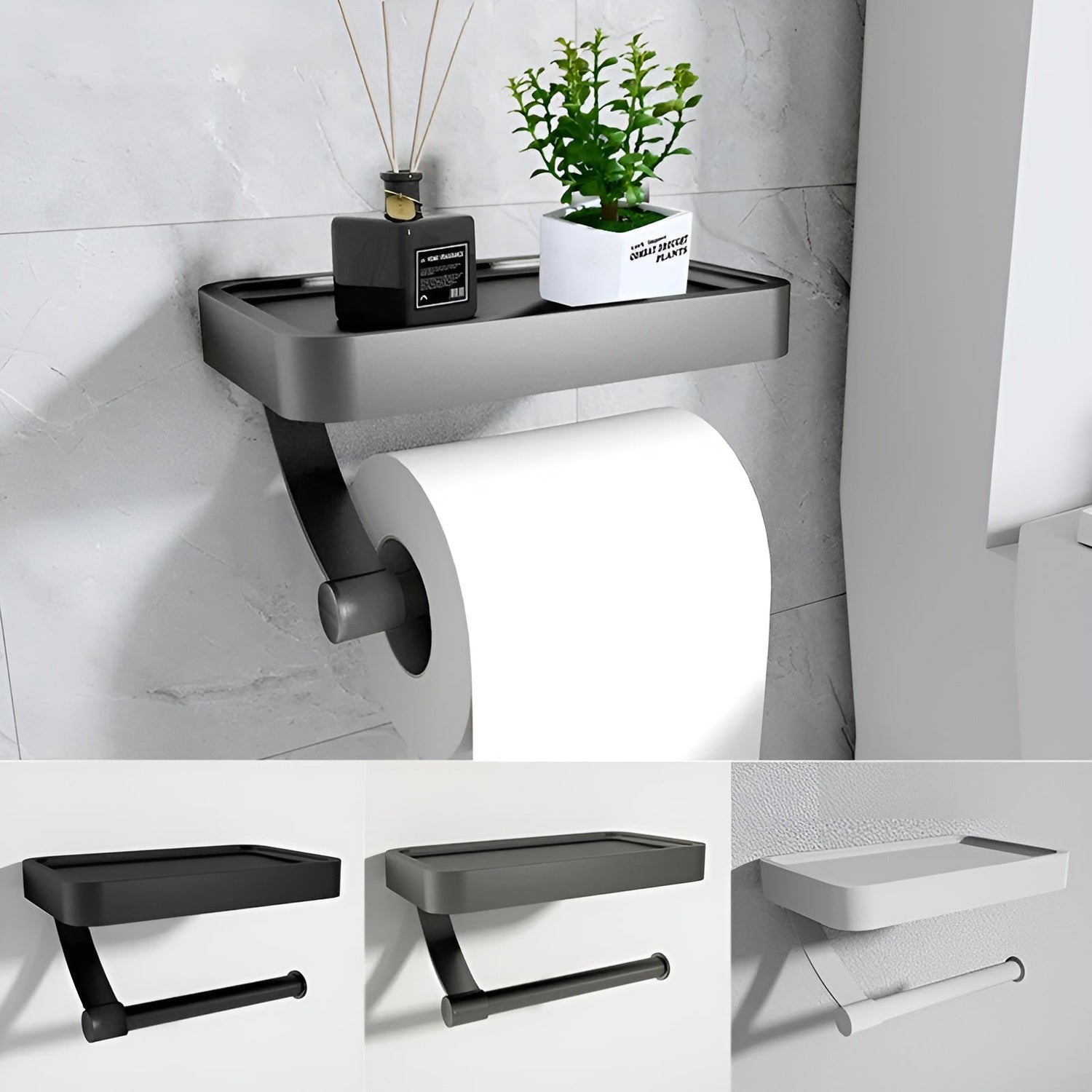Toalettpapperhållare – Självhäftande &amp; Inga borrningar | Modern badrumsaccessoar