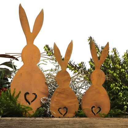 RustyRabbit Ornament – 3-delad rustik metallkanin trädgårdsdekoration