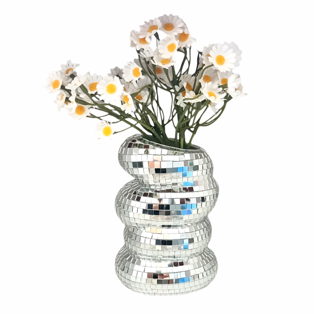 ShineGlint – Mosaikglasvas med spegelplattor och discokula-finish