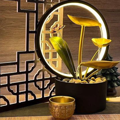 Bordslampa med vattenfontän – Avkopplande LED-dekorationsljus för stiliga bostadsutrymmen