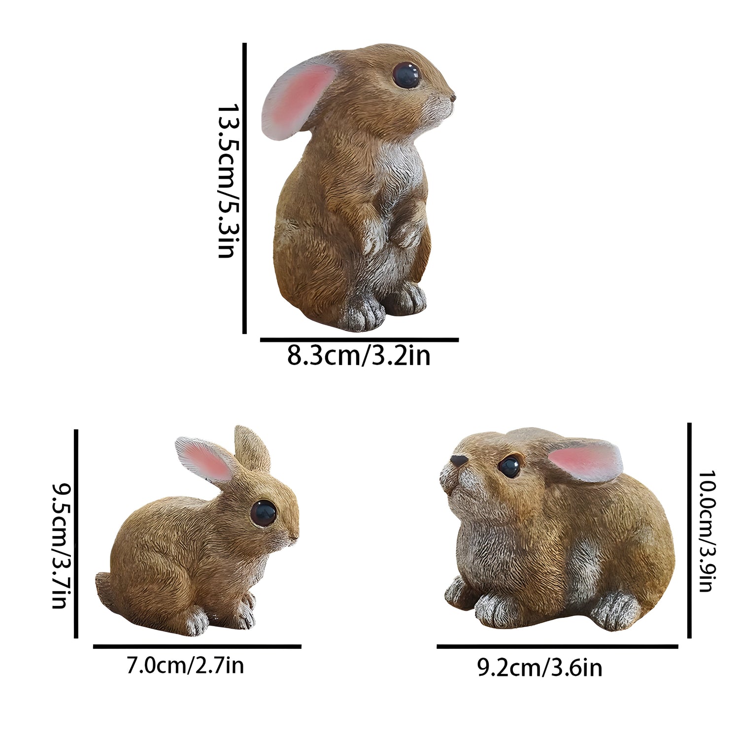 HoppyNest Statue - Dekorativt 3-delat kaninträdgårdsstaty-set