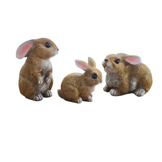 HoppyNest Statue - Dekorativt 3-delat kaninträdgårdsstaty-set
