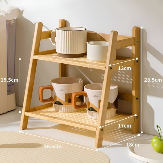 Kryddhylla i bambuimitat – 2-vånings kökshylla | Ideal för bänkskiva & kaffehörna