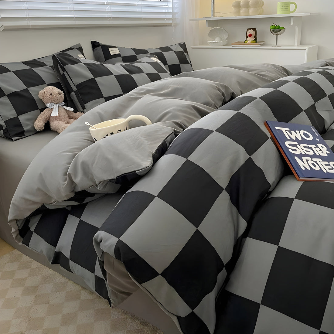 DreamPlaid Sängkläder Set - Nordisk Rutmönster Bomull Sängkläder Set