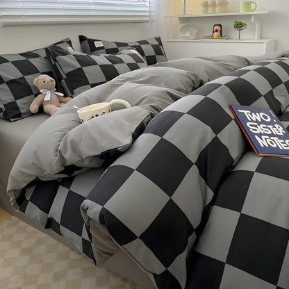 DreamPlaid Sängkläder Set - Nordisk Rutmönster Bomull Sängkläder Set