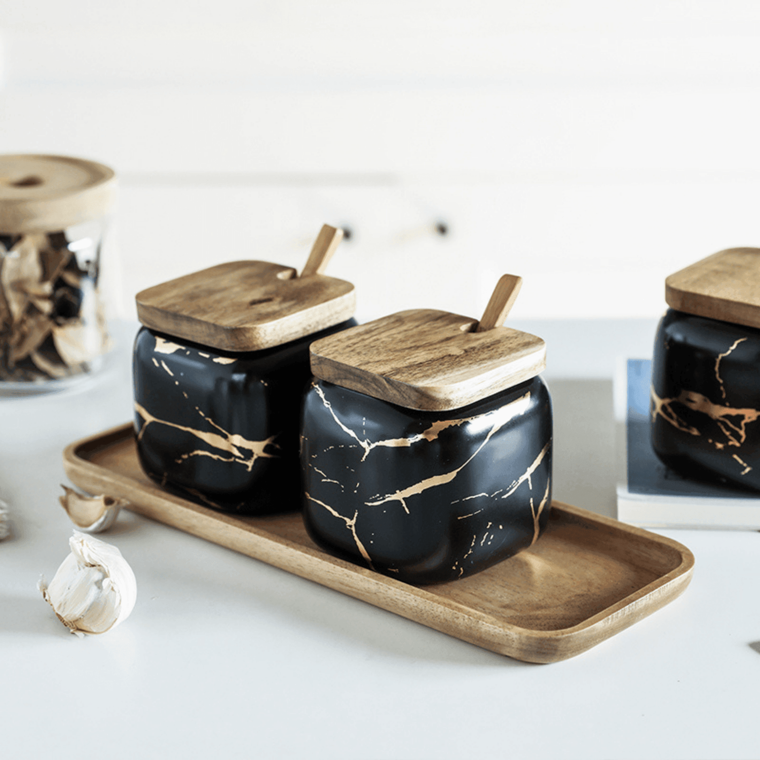LunaMarble Krydderkrukor Set - Elegant Porslin Örter Toppar