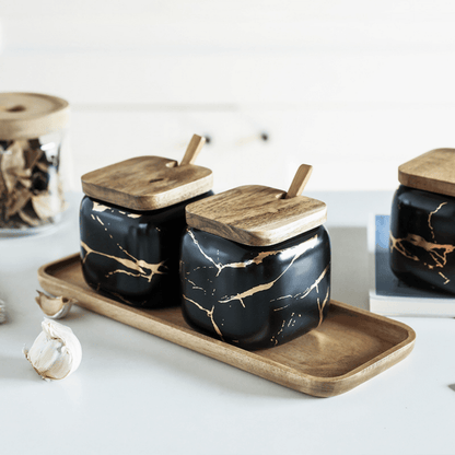 LunaMarble Krydderkrukor Set - Elegant Porslin Örter Toppar