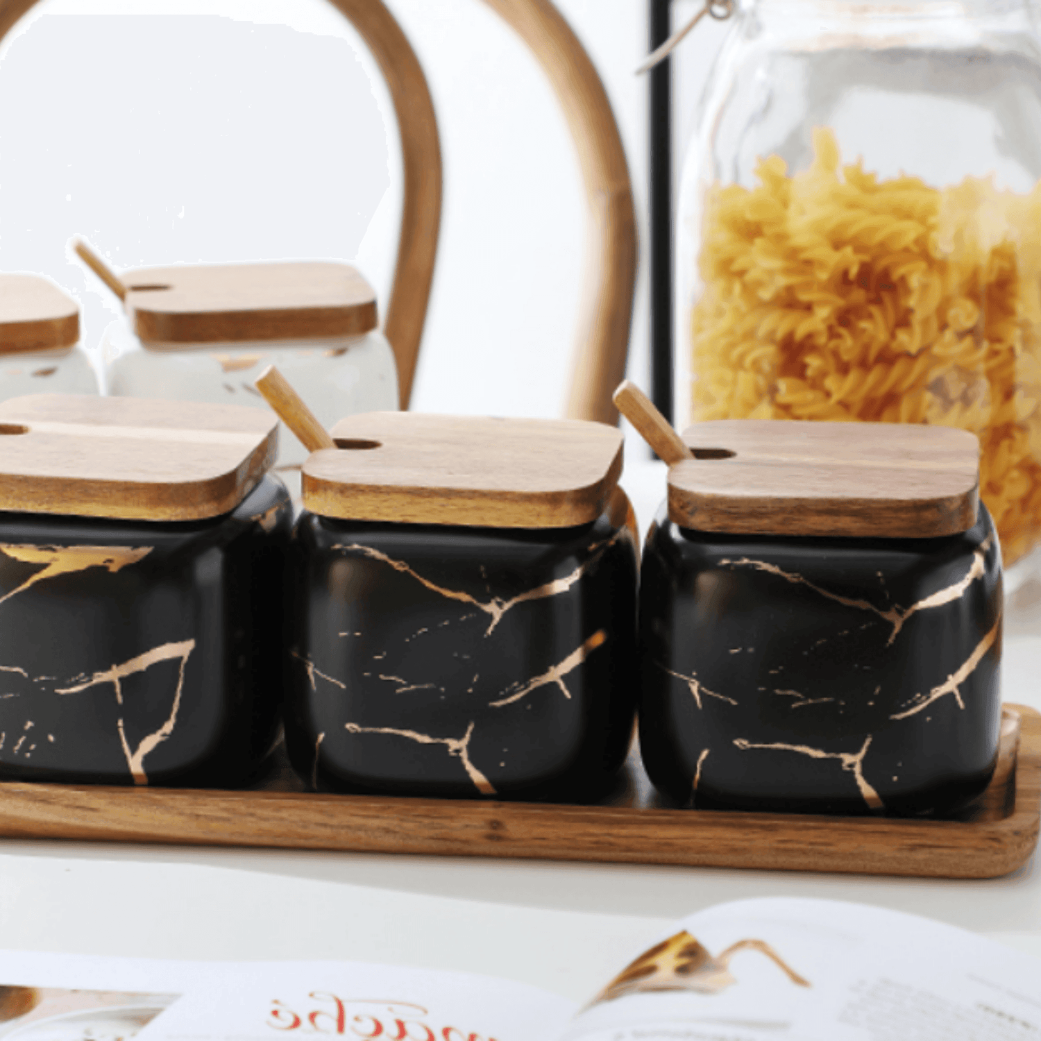 LunaMarble Krydderkrukor Set - Elegant Porslin Örter Toppar